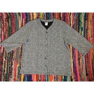 BonWorth Womens Black White Textured Button Up Jacket Coat Size L  3/4 Sleeve